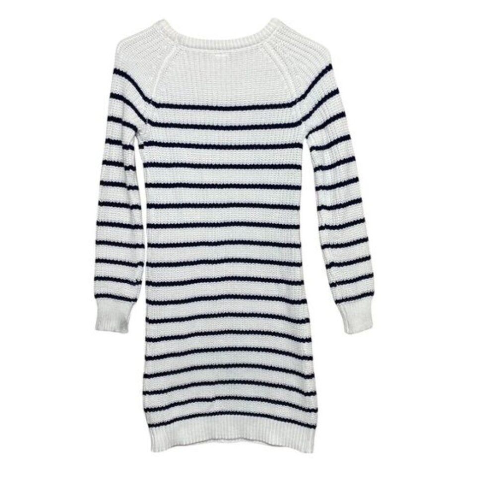 Crazy 8 Knit Striped Dress Long Sleeve Navy Blue Off White Girls Large 10/12